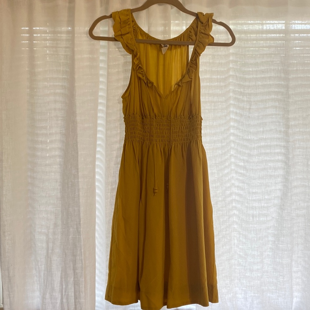 Anthropologie Floreat XS mustard silk dress